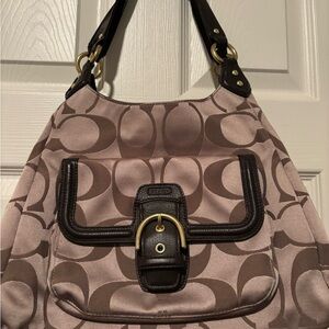 Coach Tan and Brown Signature Shoulder Bag